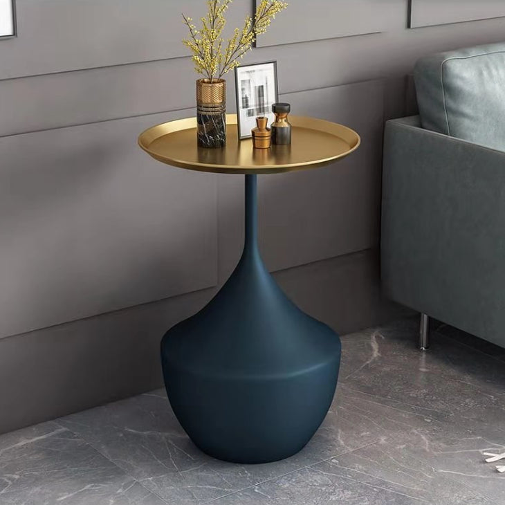 Modern Single Pedestal Base Solid Color Metal Round End Table