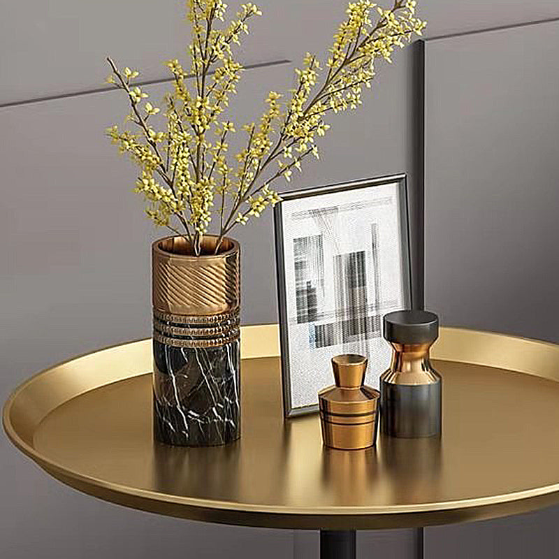 Modern Single Pedestal Base Solid Color Metal Round End Table