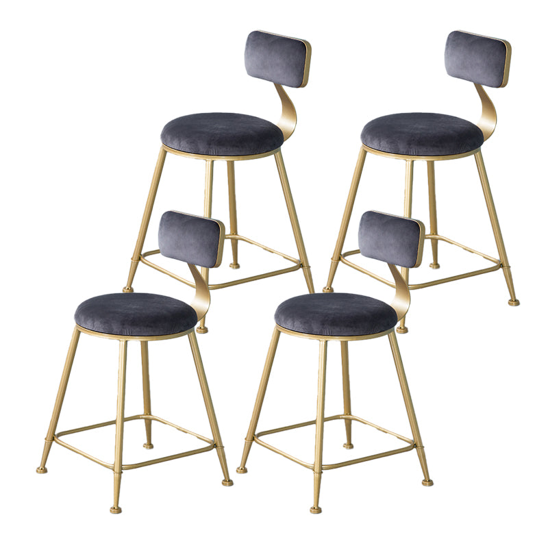 Nordic Backrest Armless Counter Stool Iron Kitchen Bar Stool with Velvet Cushion and Pedal