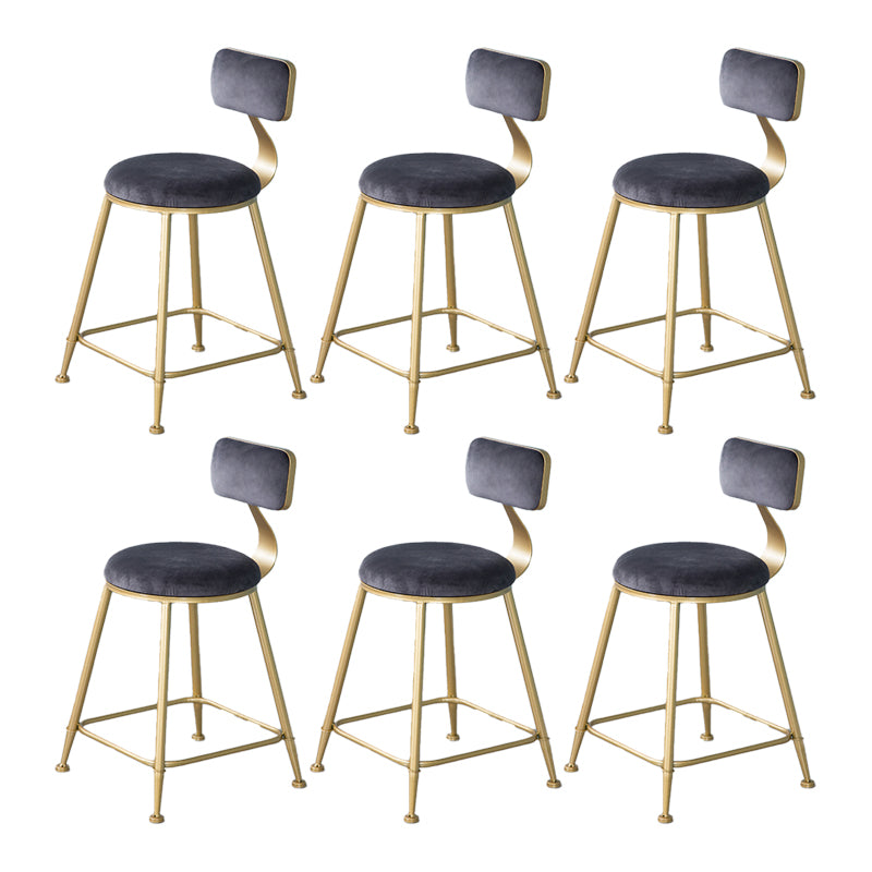 Nordic Backrest Armless Counter Stool Iron Kitchen Bar Stool with Velvet Cushion and Pedal