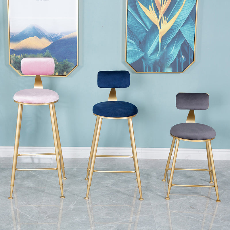 Nordic Backrest Armless Counter Stool Iron Kitchen Bar Stool with Velvet Cushion and Pedal