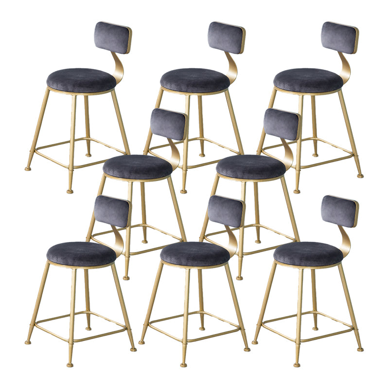 Nordic Backrest Armless Counter Stool Iron Kitchen Bar Stool with Velvet Cushion and Pedal