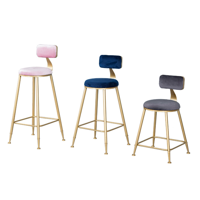 Nordic Backrest Armless Counter Stool Iron Kitchen Bar Stool with Velvet Cushion and Pedal