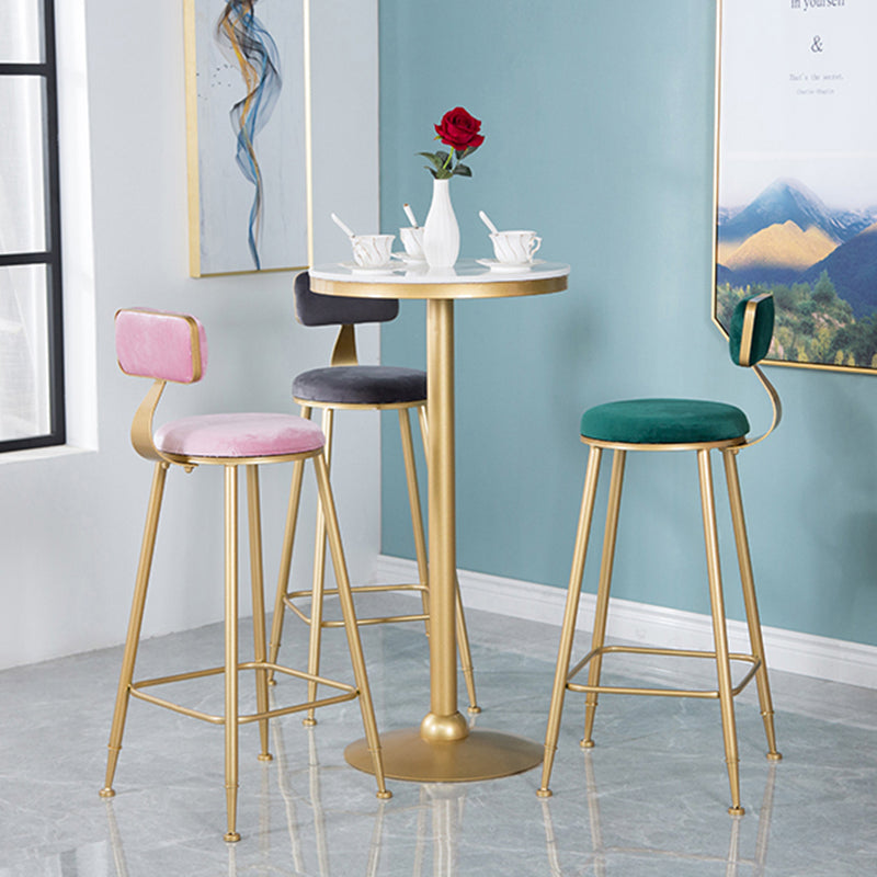 Nordic Backrest Armless Counter Stool Iron Kitchen Bar Stool with Velvet Cushion and Pedal