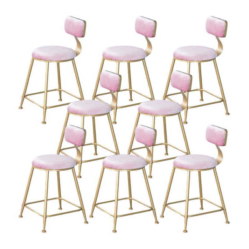 Nordic Backrest Armless Counter Stool Iron Kitchen Bar Stool with Velvet Cushion and Pedal