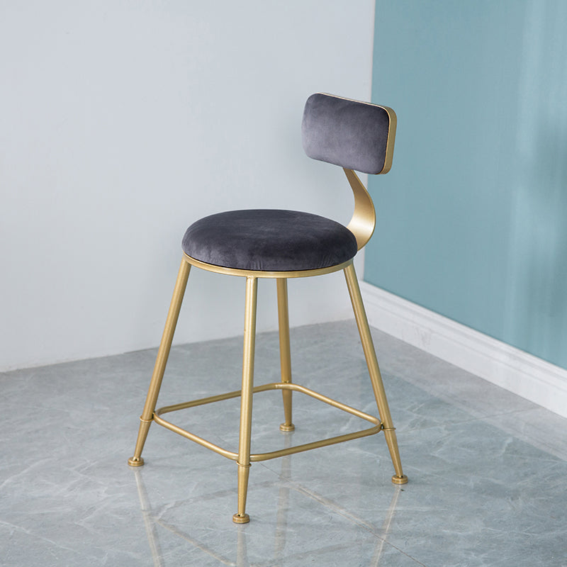 Nordic Backrest Armless Counter Stool Iron Kitchen Bar Stool with Velvet Cushion and Pedal