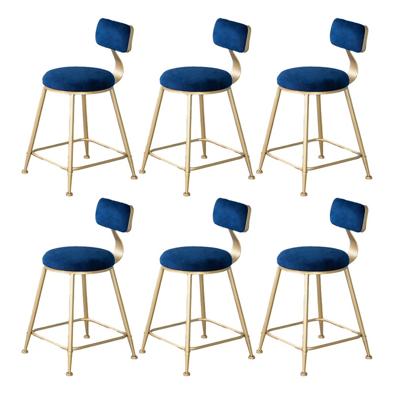 Nordic Backrest Armless Counter Stool Iron Kitchen Bar Stool with Velvet Cushion and Pedal