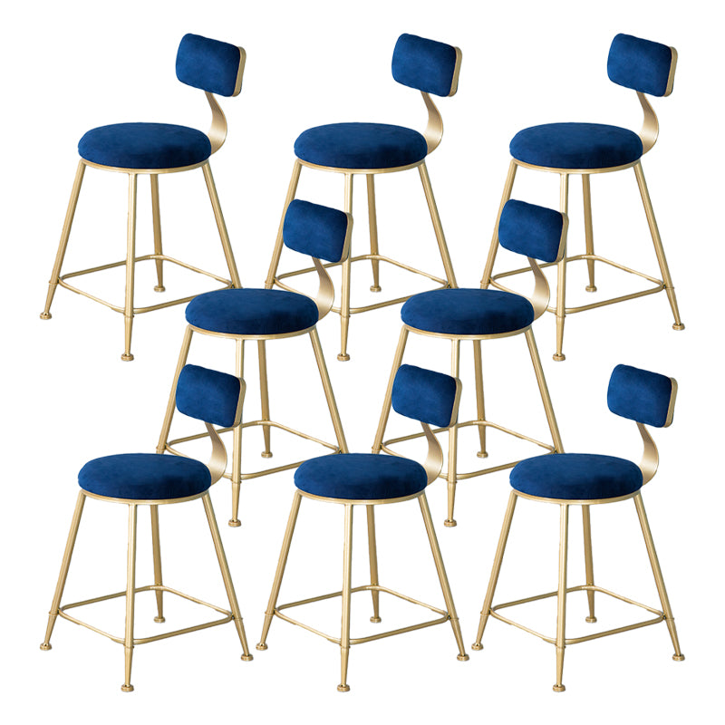 Nordic Backrest Armless Counter Stool Iron Kitchen Bar Stool with Velvet Cushion and Pedal