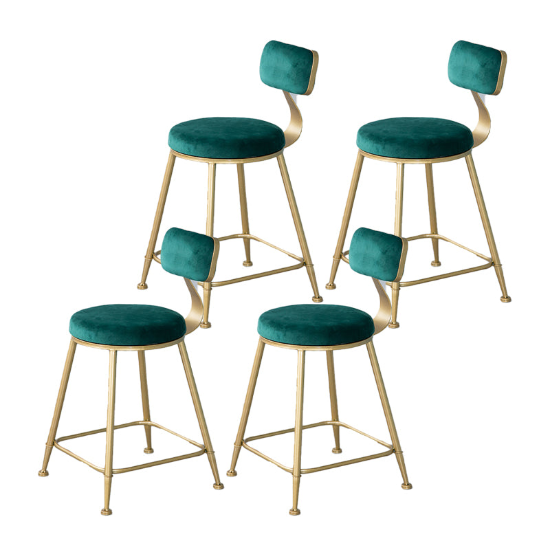 Nordic Backrest Armless Counter Stool Iron Kitchen Bar Stool with Velvet Cushion and Pedal
