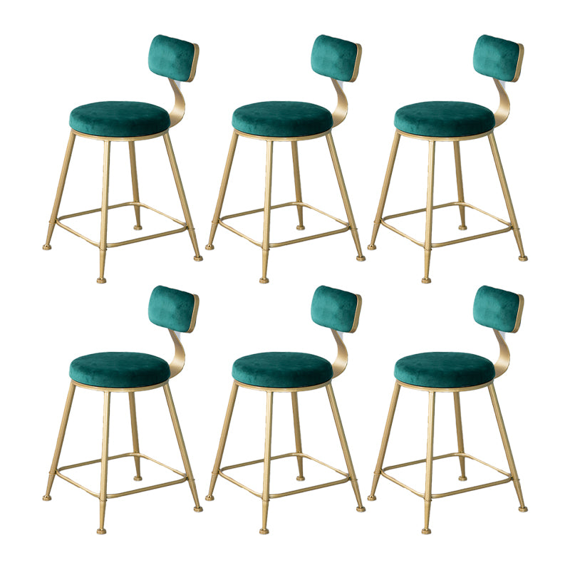 Nordic Backrest Armless Counter Stool Iron Kitchen Bar Stool with Velvet Cushion and Pedal