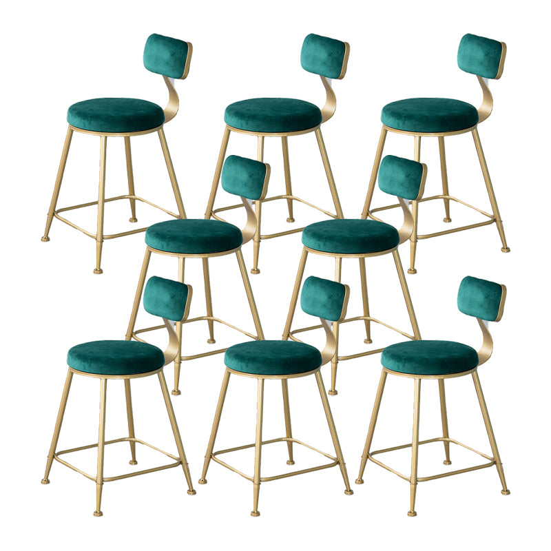 Nordic Backrest Armless Counter Stool Iron Kitchen Bar Stool with Velvet Cushion and Pedal