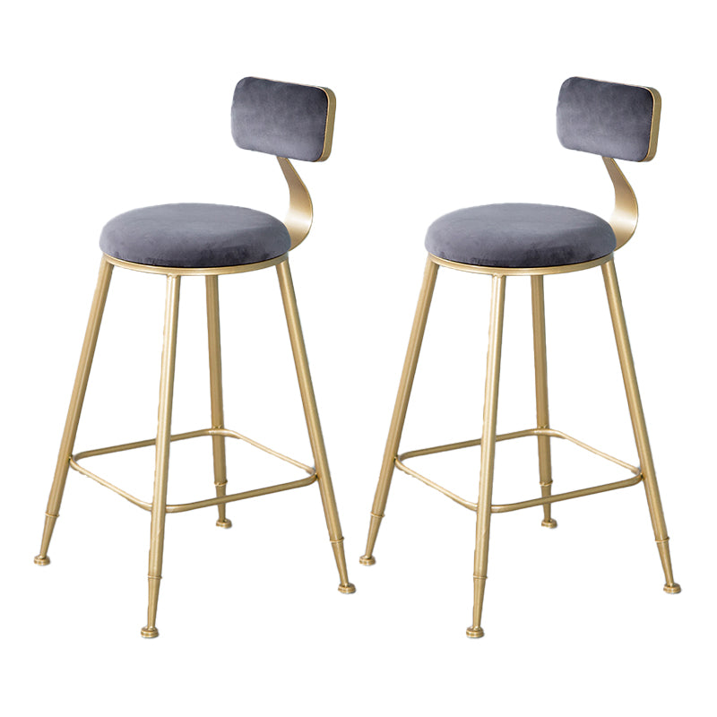 Nordic Backrest Armless Counter Stool Iron Kitchen Bar Stool with Velvet Cushion and Pedal