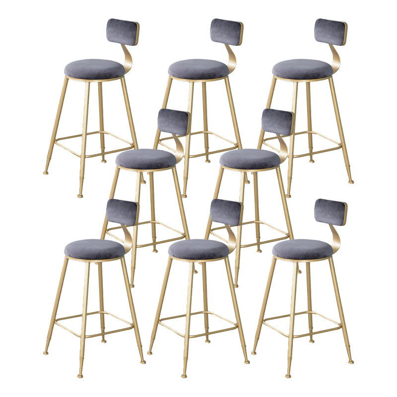 Nordic Backrest Armless Counter Stool Iron Kitchen Bar Stool with Velvet Cushion and Pedal