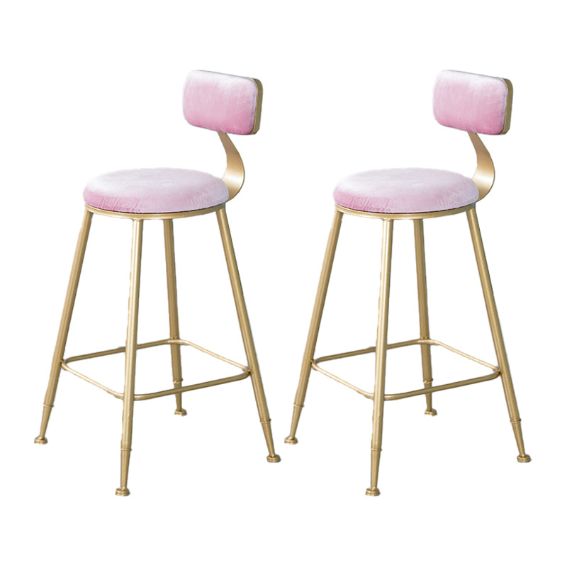 Nordic Backrest Armless Counter Stool Iron Kitchen Bar Stool with Velvet Cushion and Pedal