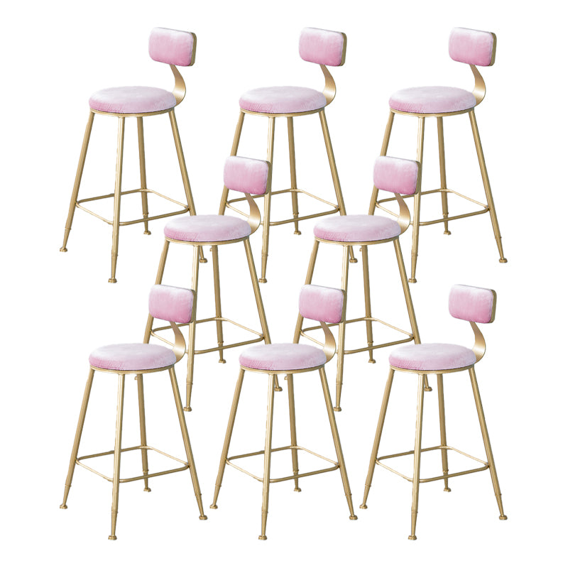 Nordic Backrest Armless Counter Stool Iron Kitchen Bar Stool with Velvet Cushion and Pedal