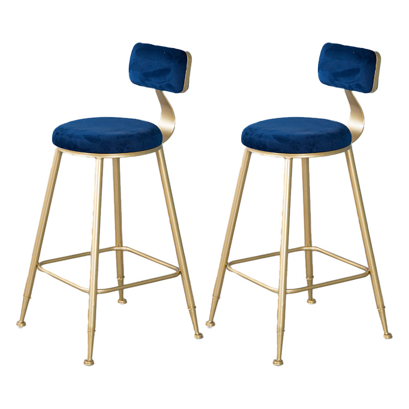 Nordic Backrest Armless Counter Stool Iron Kitchen Bar Stool with Velvet Cushion and Pedal