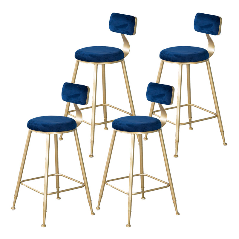 Nordic Backrest Armless Counter Stool Iron Kitchen Bar Stool with Velvet Cushion and Pedal