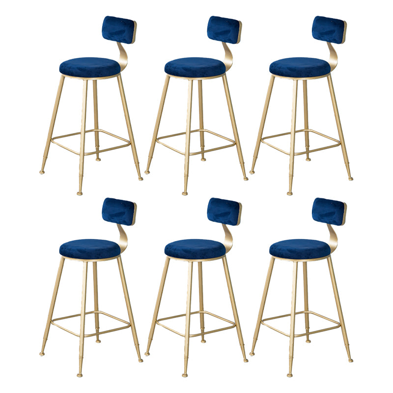 Nordic Backrest Armless Counter Stool Iron Kitchen Bar Stool with Velvet Cushion and Pedal