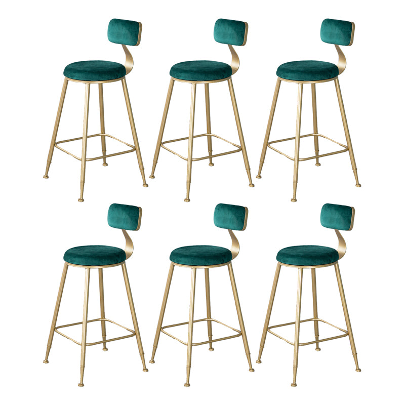 Nordic Backrest Armless Counter Stool Iron Kitchen Bar Stool with Velvet Cushion and Pedal