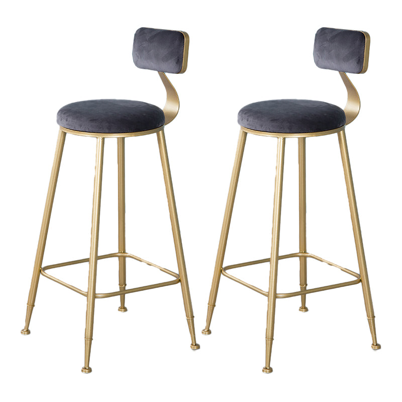 Nordic Backrest Armless Counter Stool Iron Kitchen Bar Stool with Velvet Cushion and Pedal