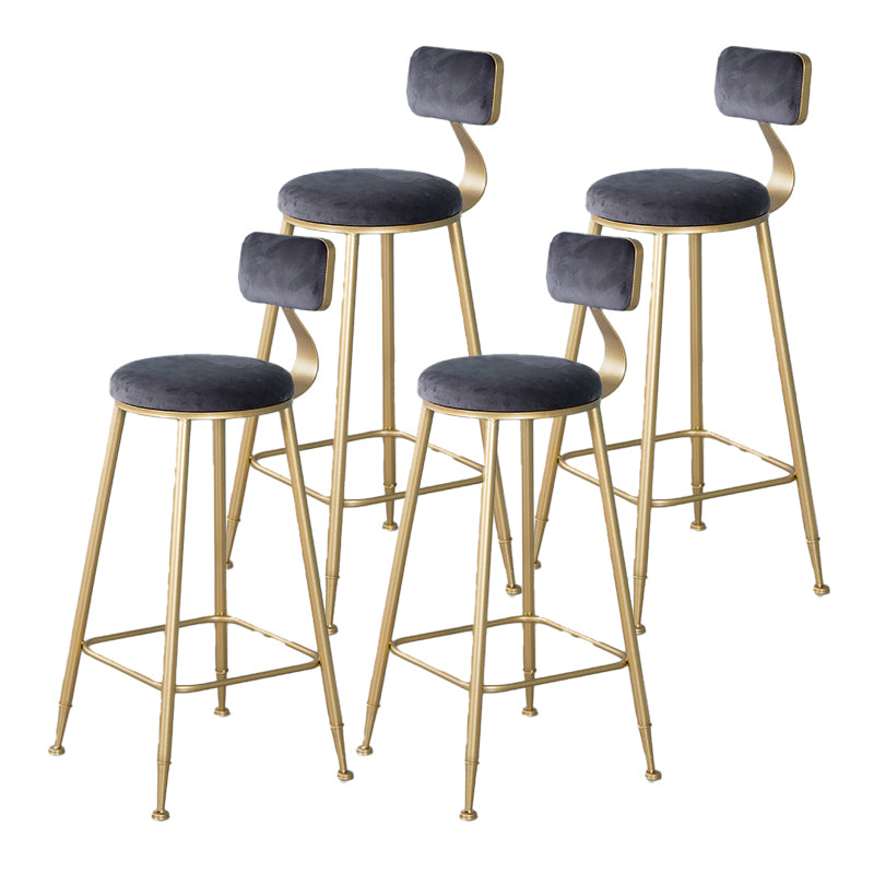 Nordic Backrest Armless Counter Stool Iron Kitchen Bar Stool with Velvet Cushion and Pedal