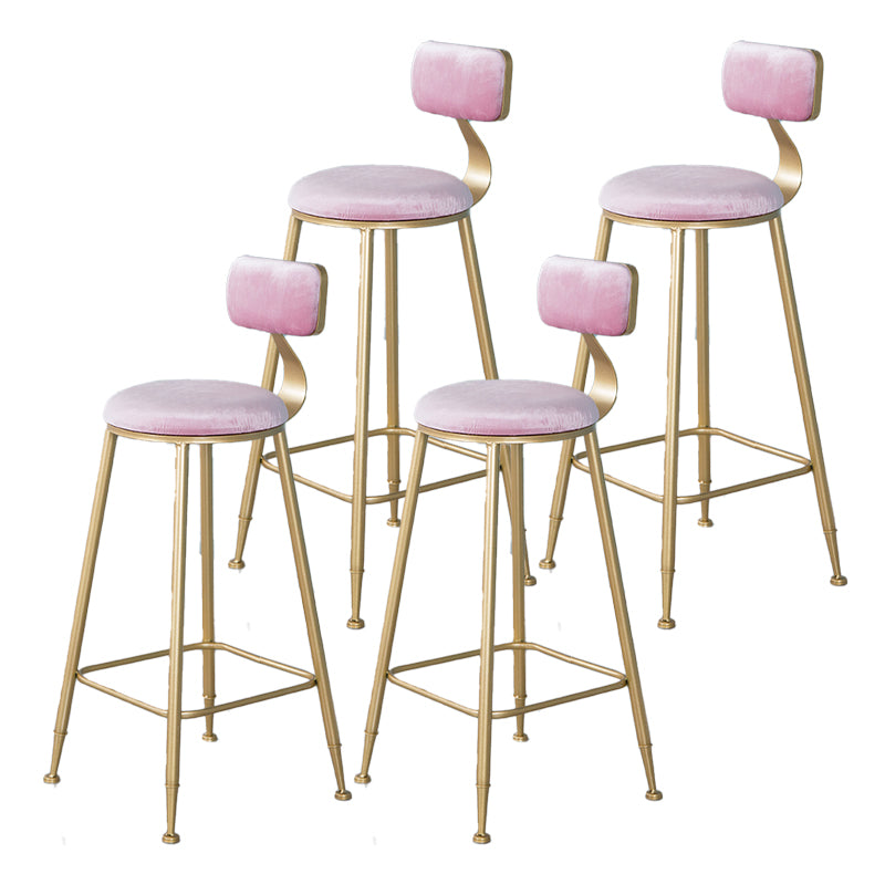 Nordic Backrest Armless Counter Stool Iron Kitchen Bar Stool with Velvet Cushion and Pedal