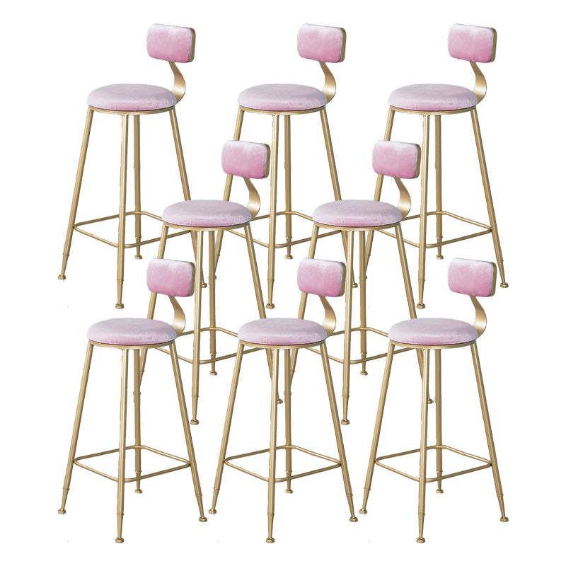 Nordic Backrest Armless Counter Stool Iron Kitchen Bar Stool with Velvet Cushion and Pedal