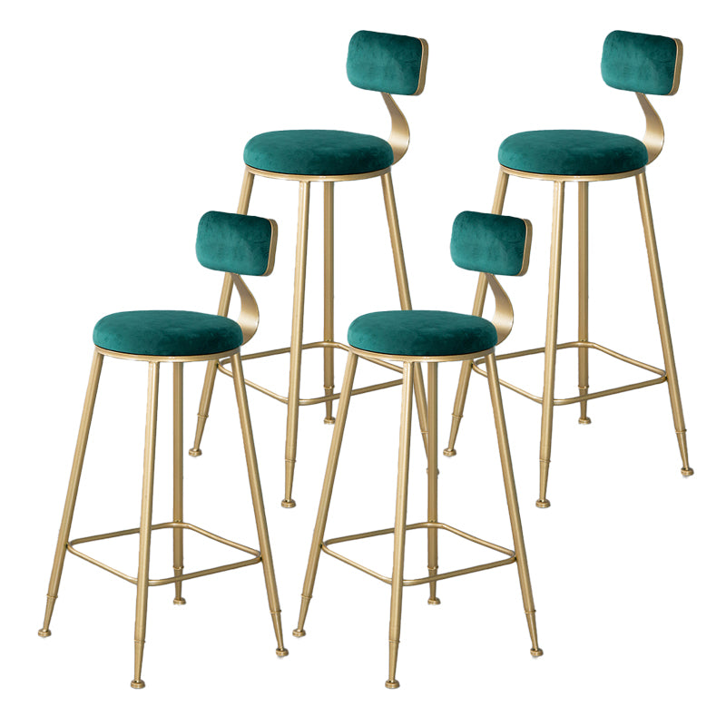 Nordic Backrest Armless Counter Stool Iron Kitchen Bar Stool with Velvet Cushion and Pedal