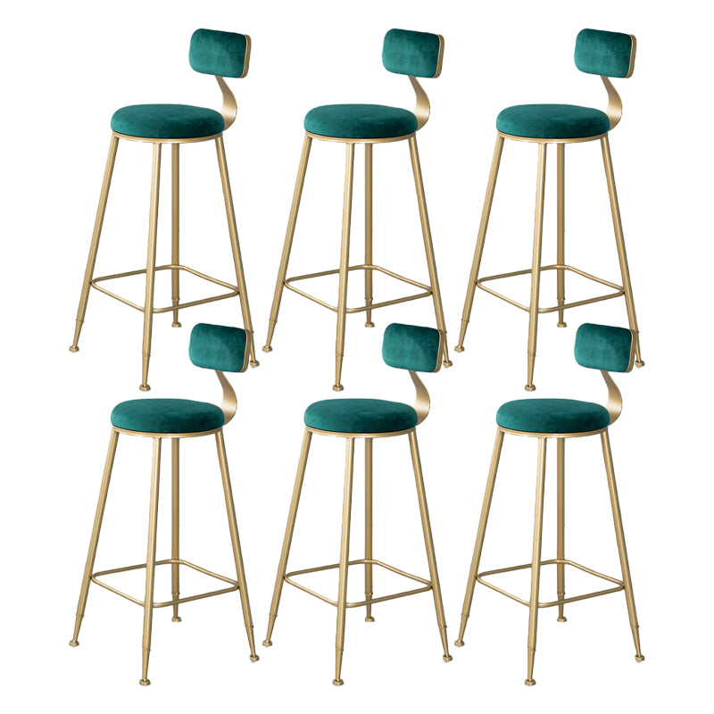 Nordic Backrest Armless Counter Stool Iron Kitchen Bar Stool with Velvet Cushion and Pedal