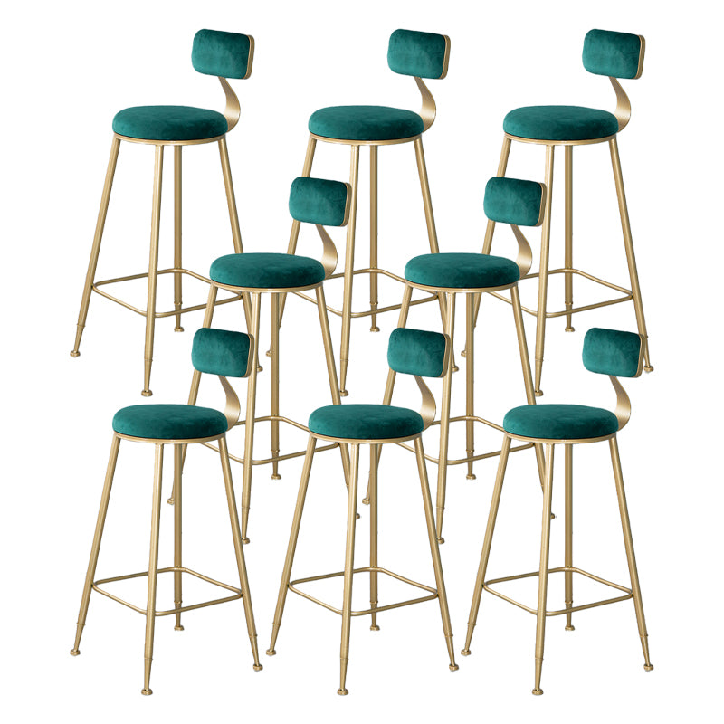 Nordic Backrest Armless Counter Stool Iron Kitchen Bar Stool with Velvet Cushion and Pedal