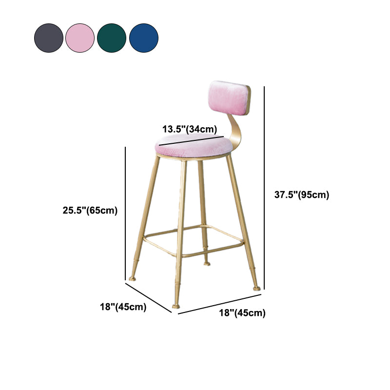 Nordic Backrest Armless Counter Stool Iron Kitchen Bar Stool with Velvet Cushion and Pedal