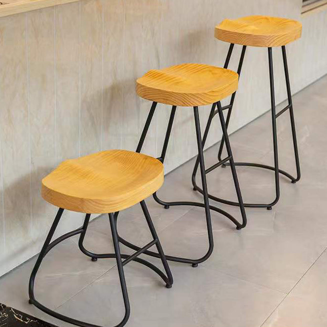 Modern Saddle Seat Bar Stool Wood and Metal Indoor Counter-height Stool