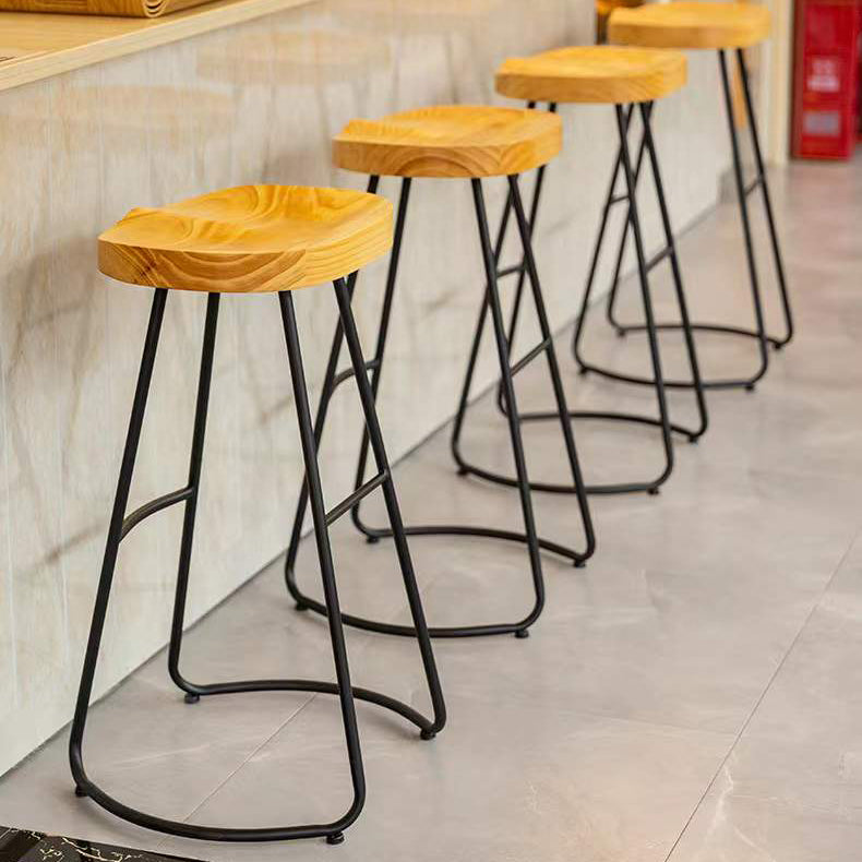 Modern Saddle Seat Bar Stool Wood and Metal Indoor Counter-height Stool
