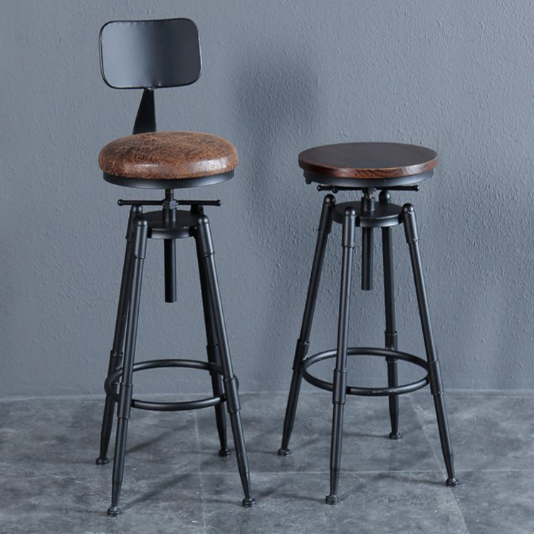 Black Industrial Round Counter Stool Metal Adjustable Height Bar Stool with Swivel