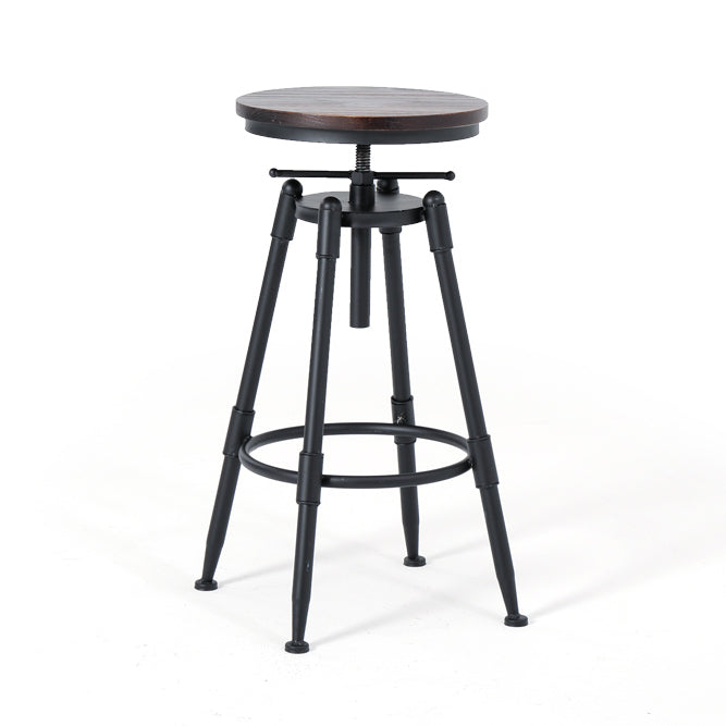 Black Industrial Round Counter Stool Metal Adjustable Height Bar Stool with Swivel