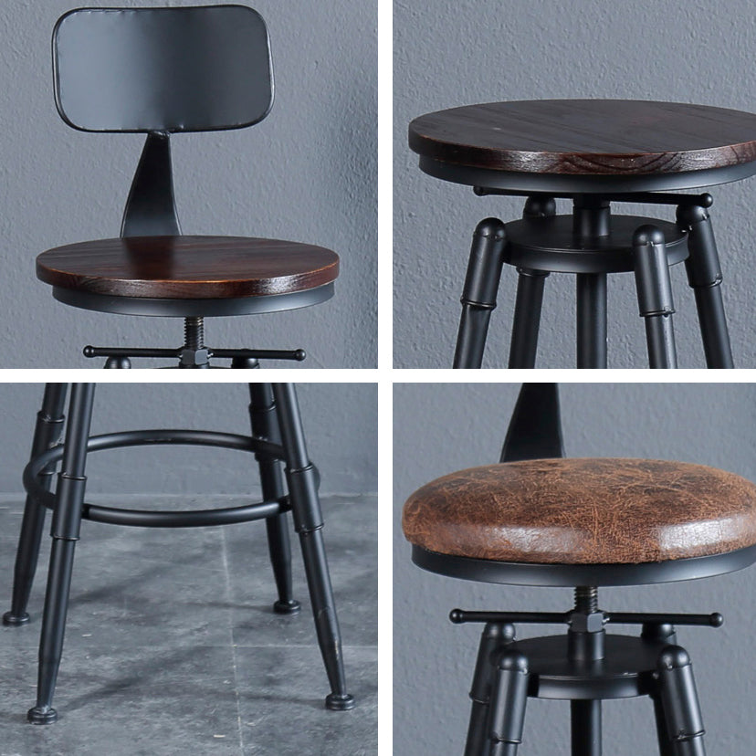 Black Industrial Round Counter Stool Metal Adjustable Height Bar Stool with Swivel