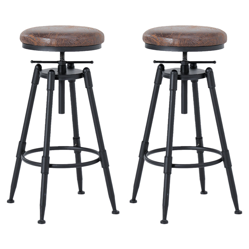 Black Industrial Round Counter Stool Metal Adjustable Height Bar Stool with Swivel