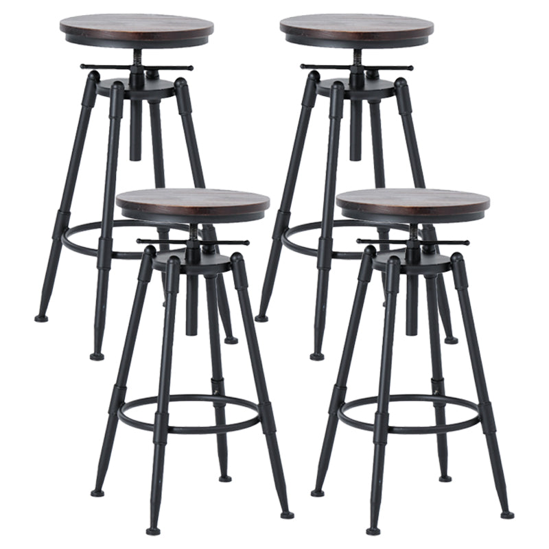 Black Industrial Round Counter Stool Metal Adjustable Height Bar Stool with Swivel