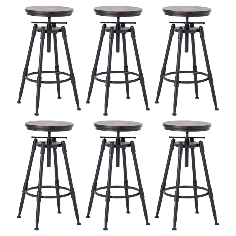 Black Industrial Round Counter Stool Metal Adjustable Height Bar Stool with Swivel