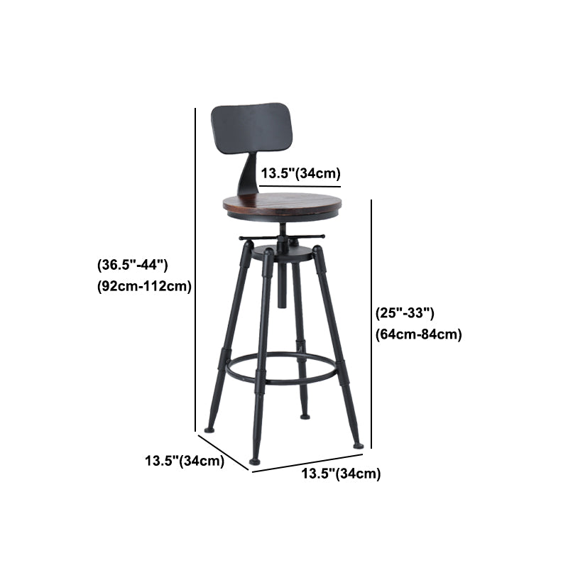 Black Industrial Round Counter Stool Metal Adjustable Height Bar Stool with Swivel