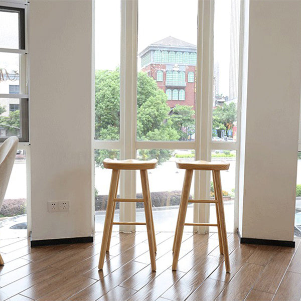 Coffee Shop Simple Wood Barstool Wood 4 Legs Bar Stool with Pedal Base