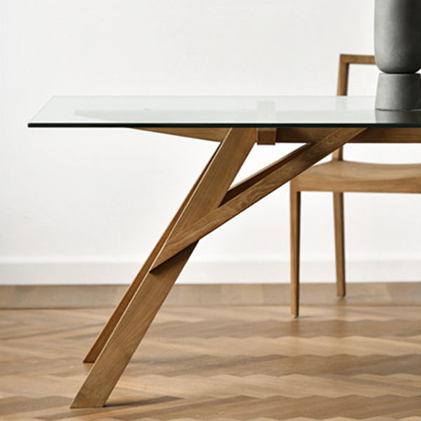Glass Top Dining Table Modern Dining Table with Solid Wood Base