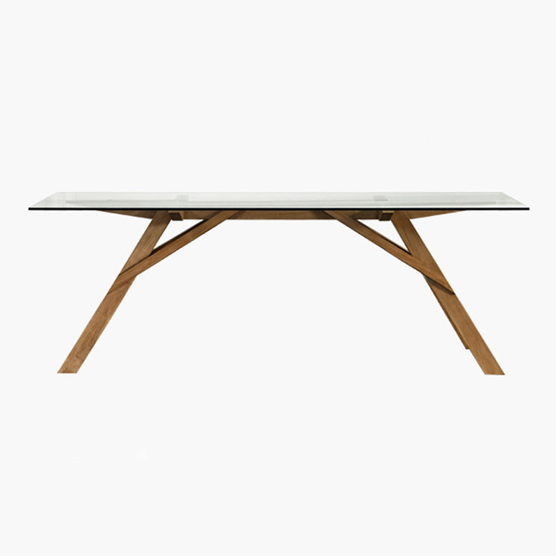 Glass Top Dining Table Modern Dining Table with Solid Wood Base