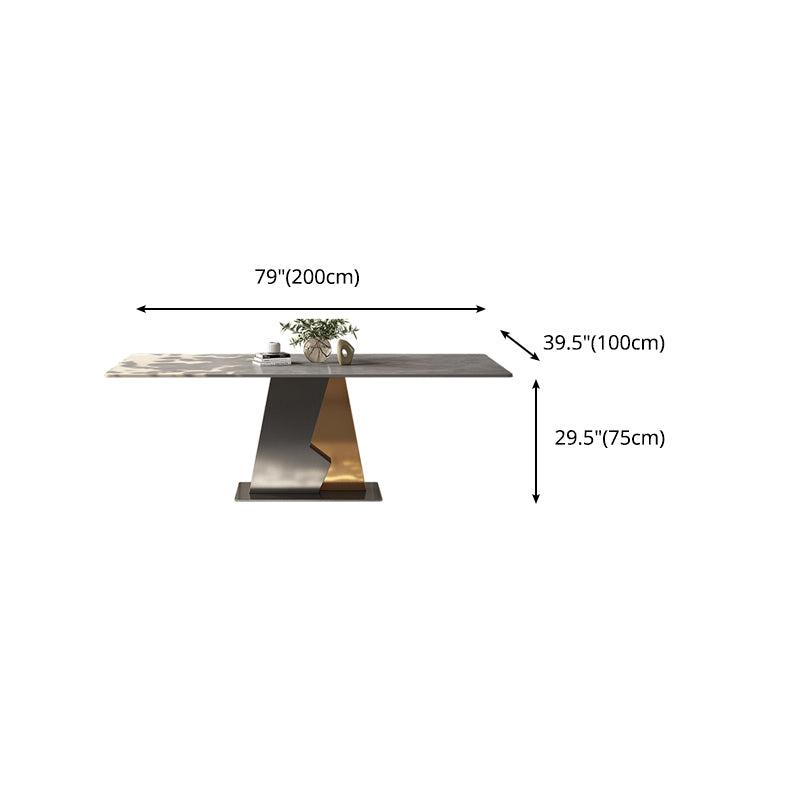 Industrial Sintered Stone Dining Table in Grey Rectangle Dining Table with Pedestal Base