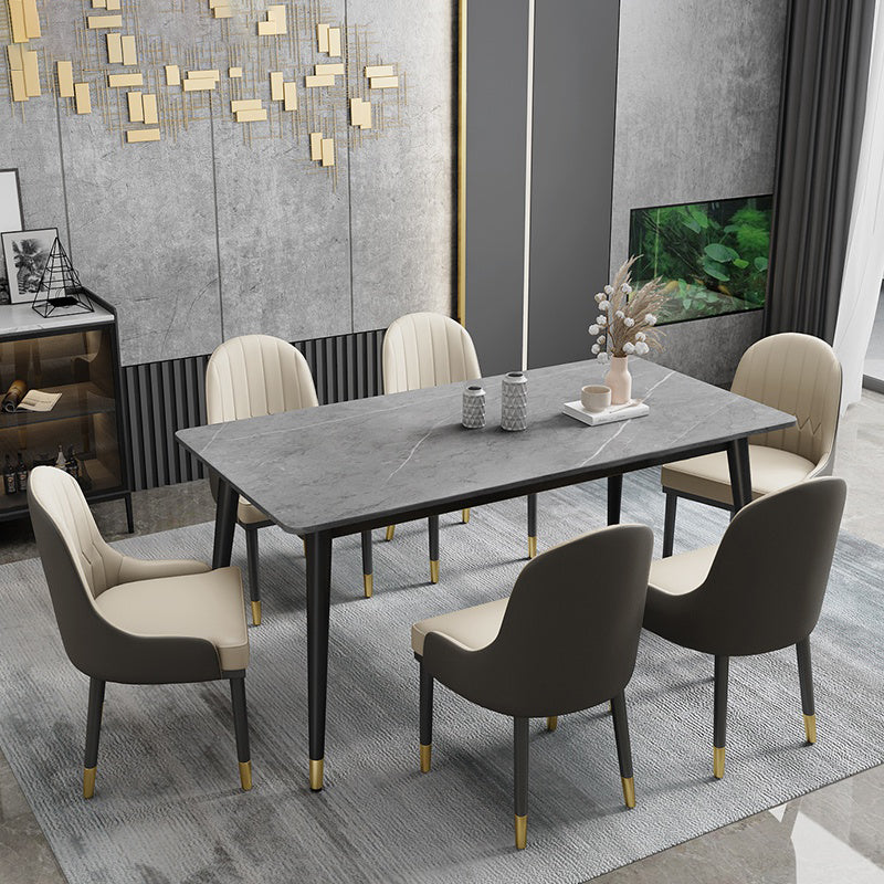Glam Style Stone Top Dining Table 4 Metal Legs Table Home Rectangle Dining Table