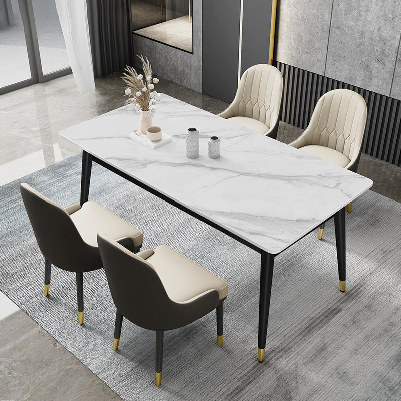 Glam Style Stone Top Dining Table 4 Metal Legs Table Home Rectangle Dining Table