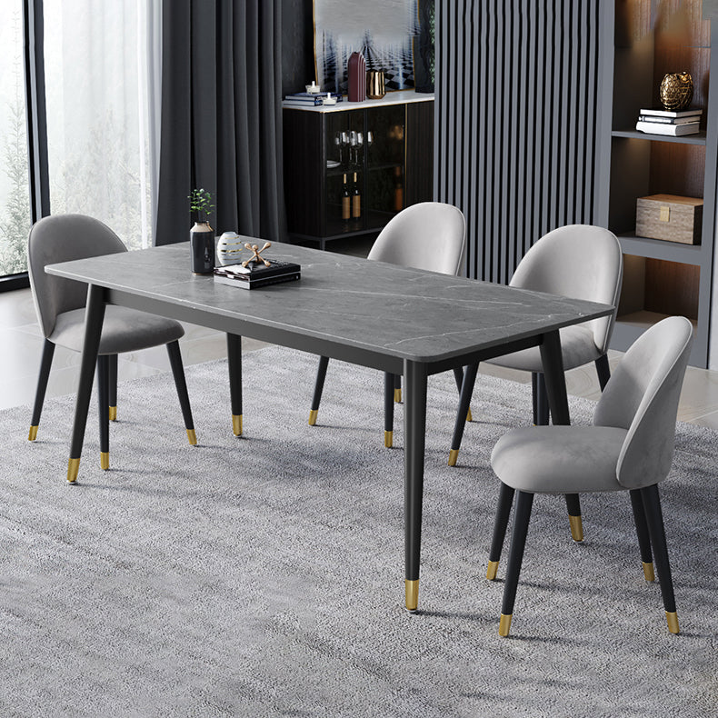 Glam Style Stone Top Dining Table 4 Metal Legs Table Home Rectangle Dining Table