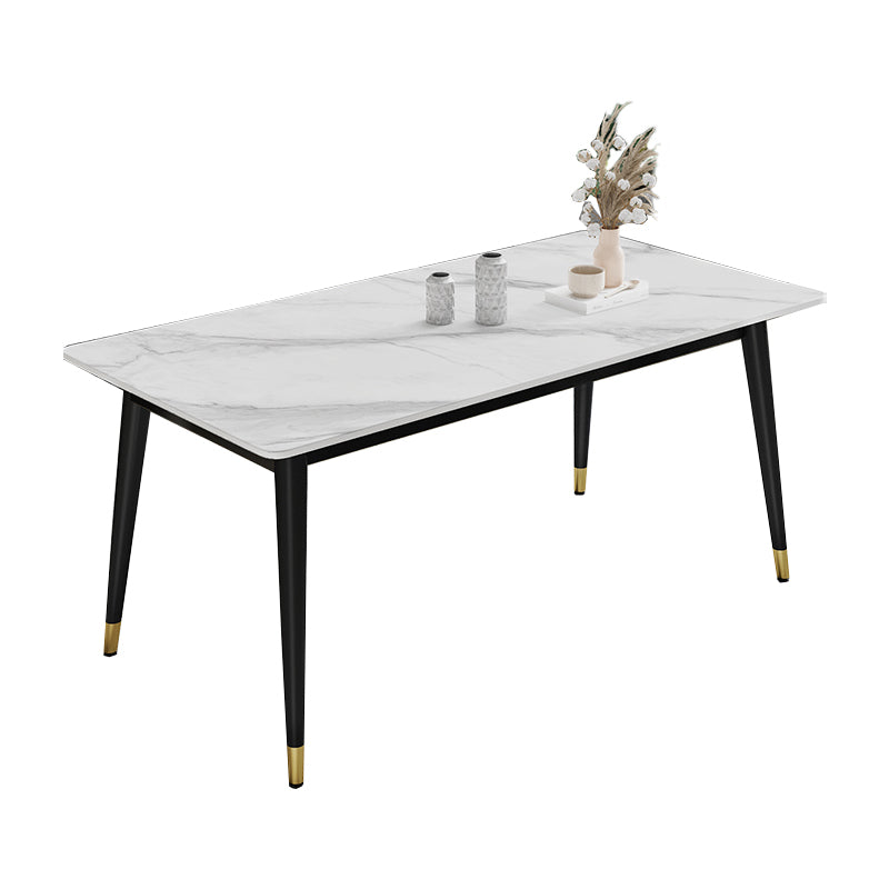 Glam Style Stone Top Dining Table 4 Metal Legs Table Home Rectangle Dining Table