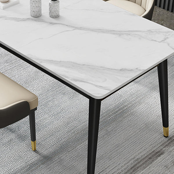 Glam Style Stone Top Dining Table 4 Metal Legs Table Home Rectangle Dining Table
