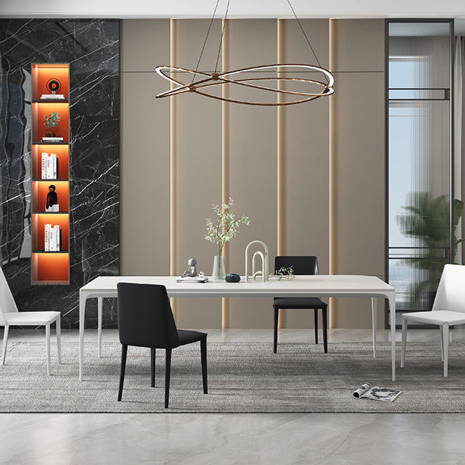 Modern Rectangle Dining Table Sintered Stone Top 4 Metal Legs Dining Room Table